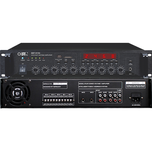 OBT-6154 PA System Four Zones Voltage Power Amplifier with MP3 4 Zones Voltage Amplifier 
