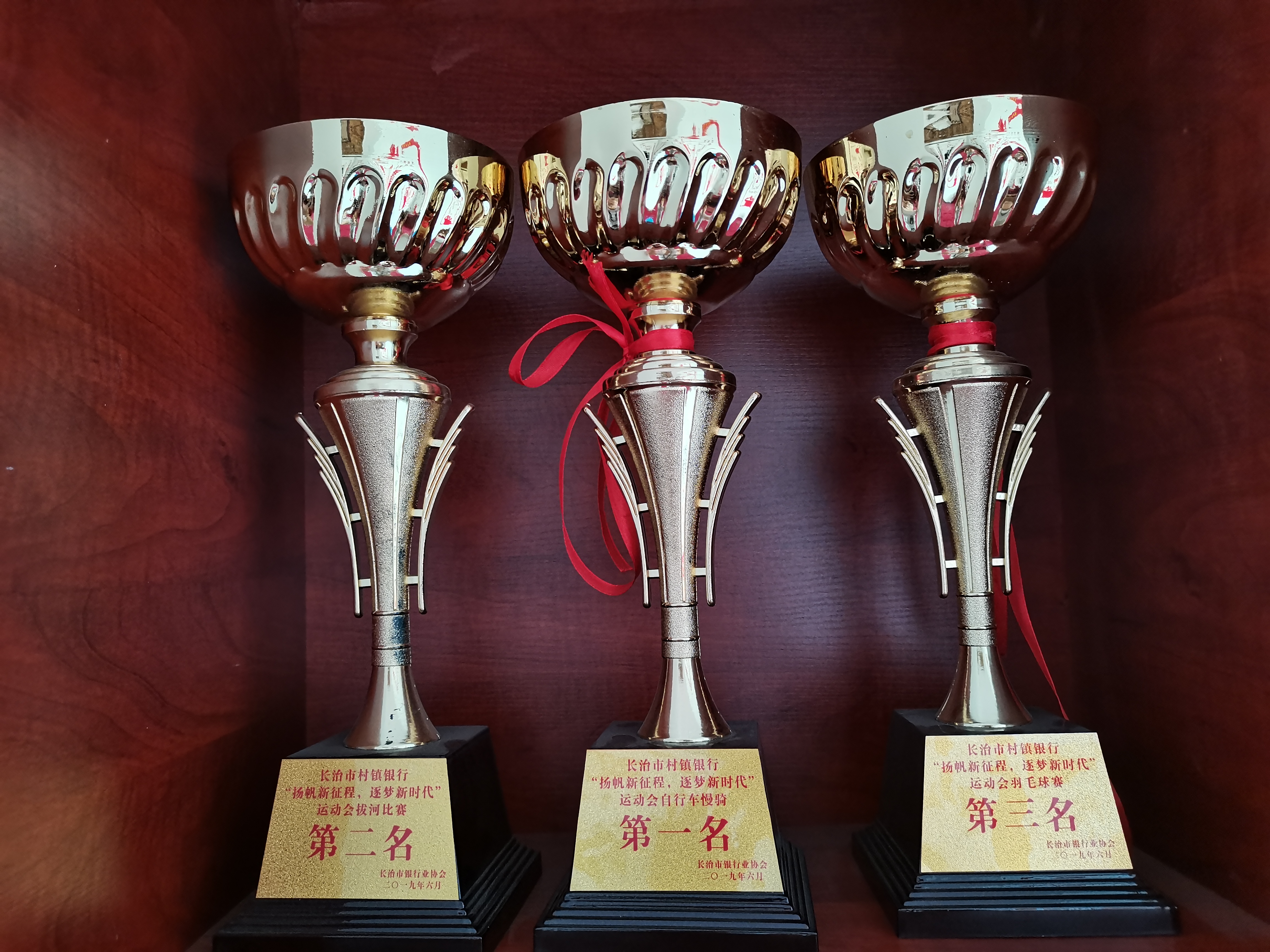 2019年6月 荣获长治市村镇银行“杨帆新征程、逐梦新时代”运动会拔河比赛第二名、自行车慢骑第一名、羽毛球赛第三名