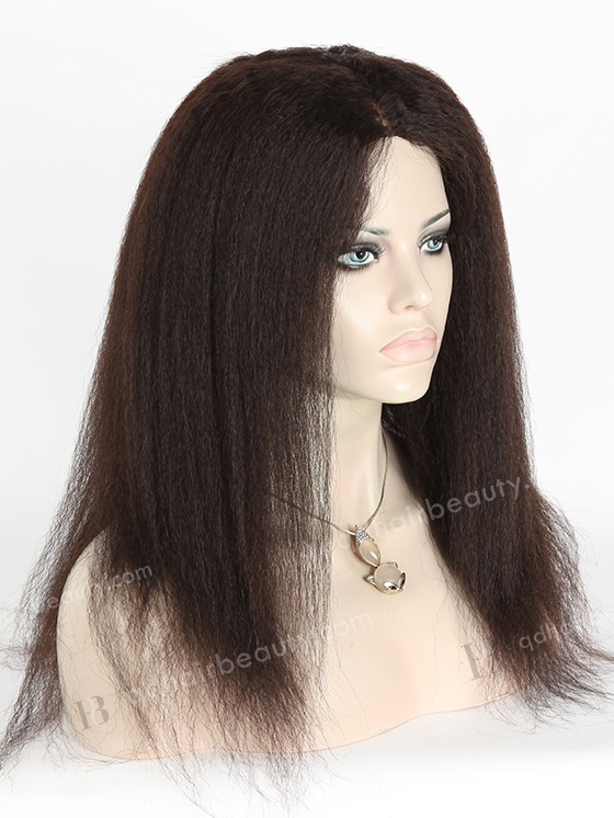 In Stock Indian Virgin Hair 16" Kinky Straight Natural Color Full Lace Glueless Wig GL-02005