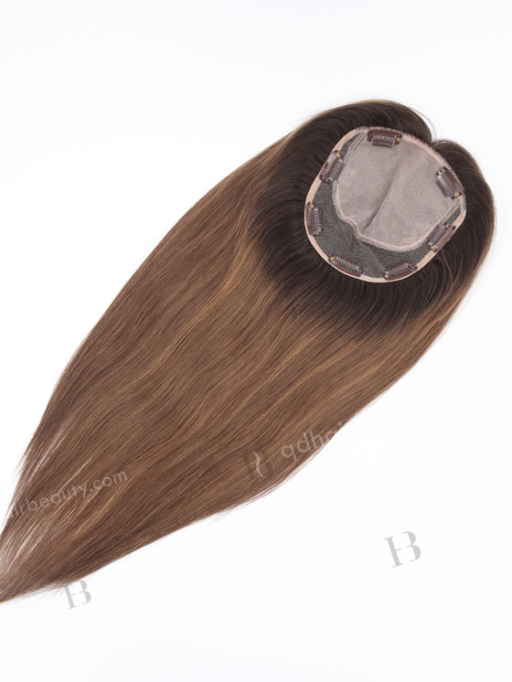 In Stock 6"*6.5" European Virgin Hair 16" Straight T2/10# with T2/8# Highlights Color Silk Top Hair Topper-115