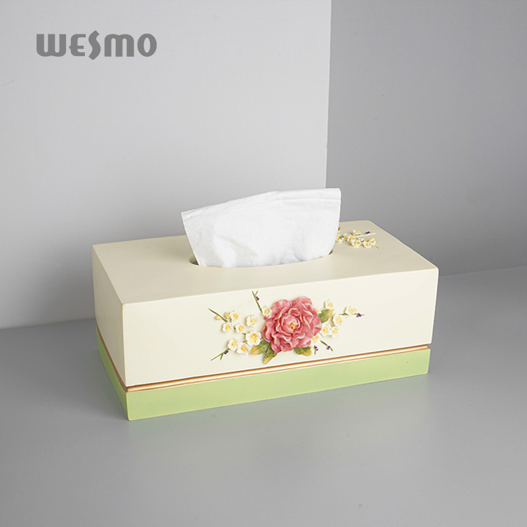 Bathroom Decorative Accessories Modern Luxury Polyresin Floral Tissue Holder Box