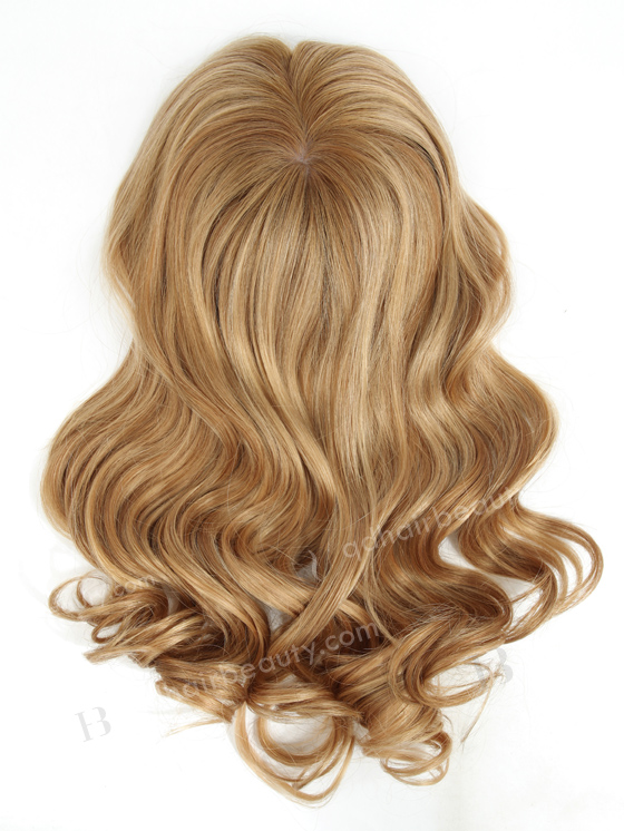 In Stock European Virgin Hair 16" One Length Beach Wave T8/16/24# with 8# Highlights 7"×7" Silk Top Wefted Topper-029