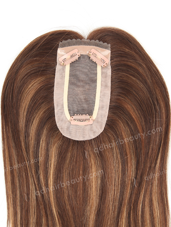In Stock 2.75"*5.25" European Virgin Hair 16" Straight Color 3# with T3/8# highlights Monofilament Hair Topper-091