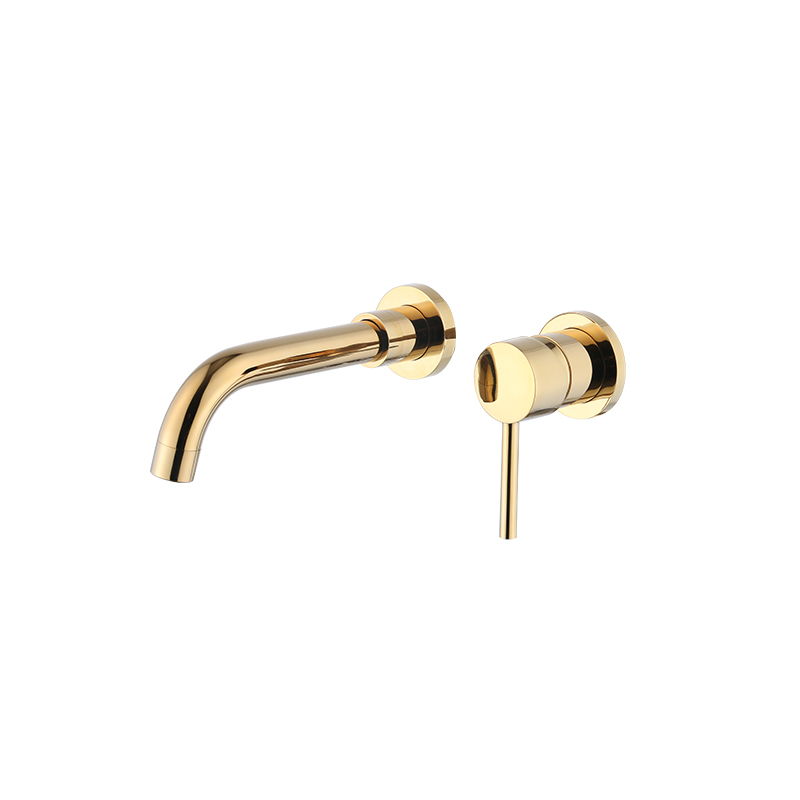 FLG Gold Brass Single Handle Wall Mount Bathroom Sink Faucet,