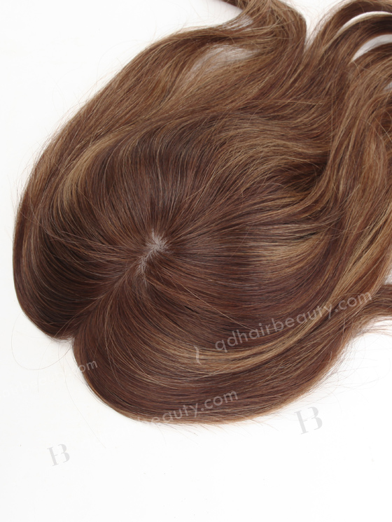 In Stock European Virgin Hair 18" beach wave 3/8# highlights with roots 3# 7"×8" Silk Top Open Weft Human Hair Topper-064