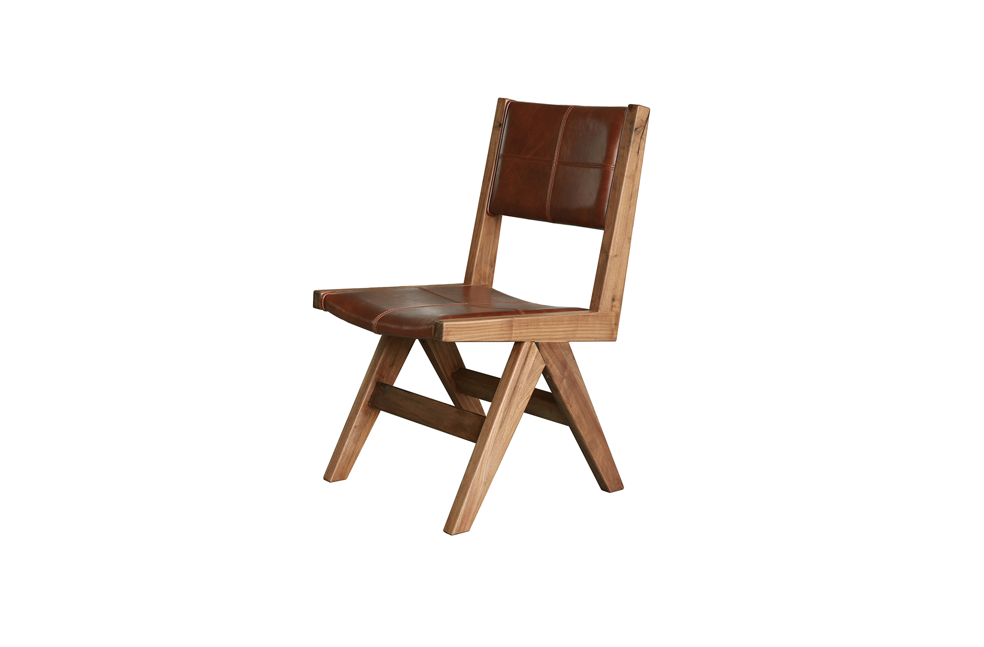 HT508-胡桃木复古牛皮餐椅