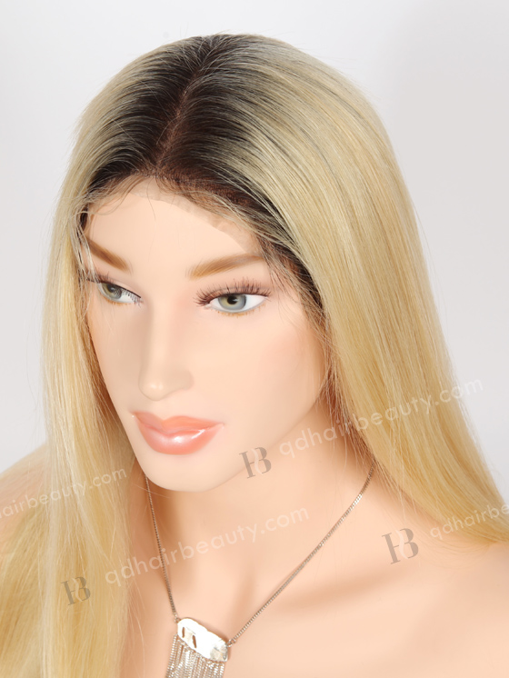 In Stock Chinese Virgin Hair 30" Straight Dark Roots with Blonde Color as Pic Color Full Lace Wig FLW-07338