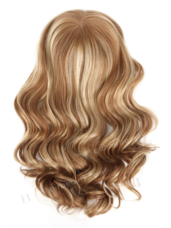 European Virgin Hair 16" One Length Bouncy Curl 8/9/22# Highlights With Roots Color 8# 8"×8" Silk Top Weft WR-TC-039