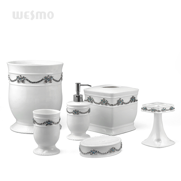 Antique white and silver glazed porcelain bathroom accessories set 6 piece washroom accessories set