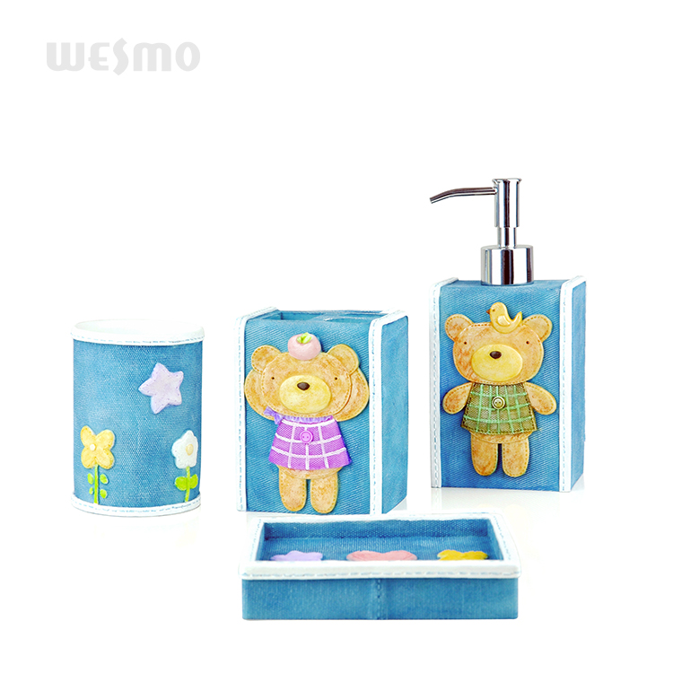 Guaranteed quality reasonable price cute kids four-piece polyresin bathroom accessories set