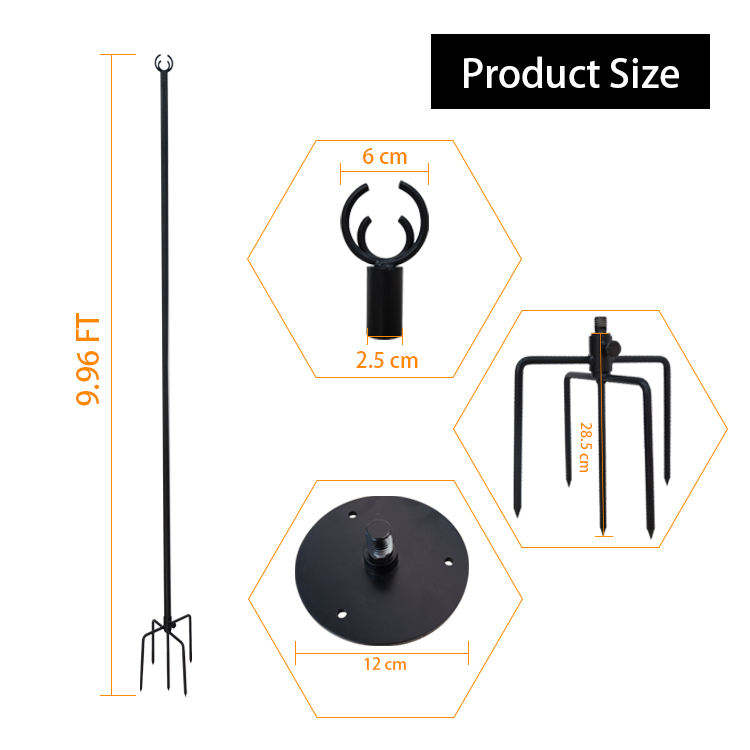 JH-Mech String Light Poles ODM Backyard 5 Prong Fork 9 ft Black Metal Outdoor String Light Pole Stand