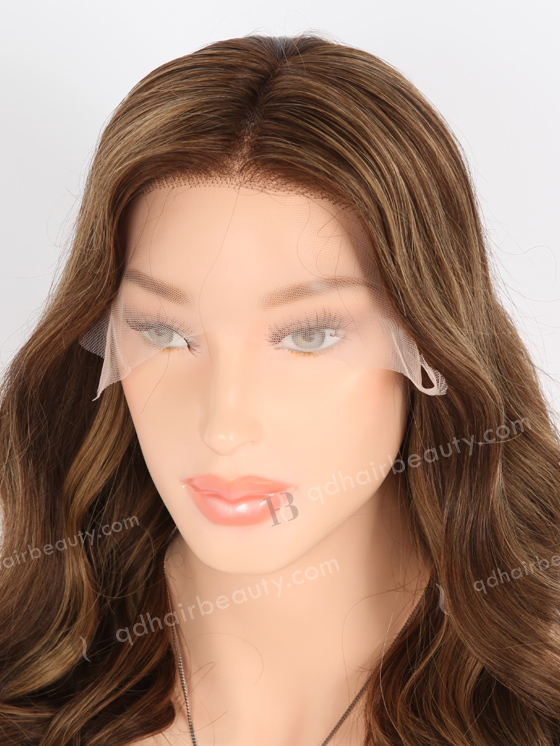 In Stock European Virgin Hair 16" Beach Wave 3# With T3/8# Highlights Color Lace Front Wig RLF-08024