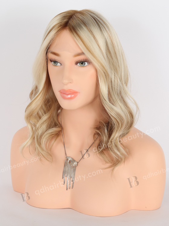 In Stock European Virgin Hair 12" All One Length Beach Wave 60/8a# Highlights, Roots 8a# Color Grandeur Wig GRD-08002