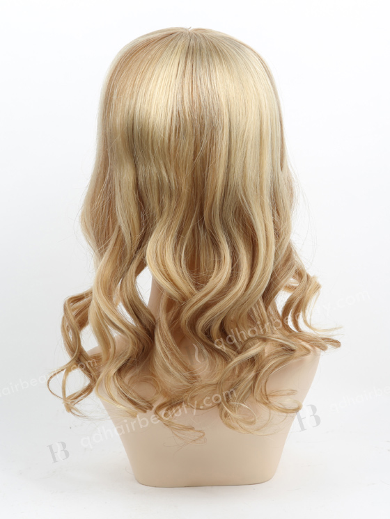 In Stock European Virgin Hair 16" Beach wave 613#/8# highlights with roots 8# 7"×8" Silk Top Open Weft Human Hair Topper-068