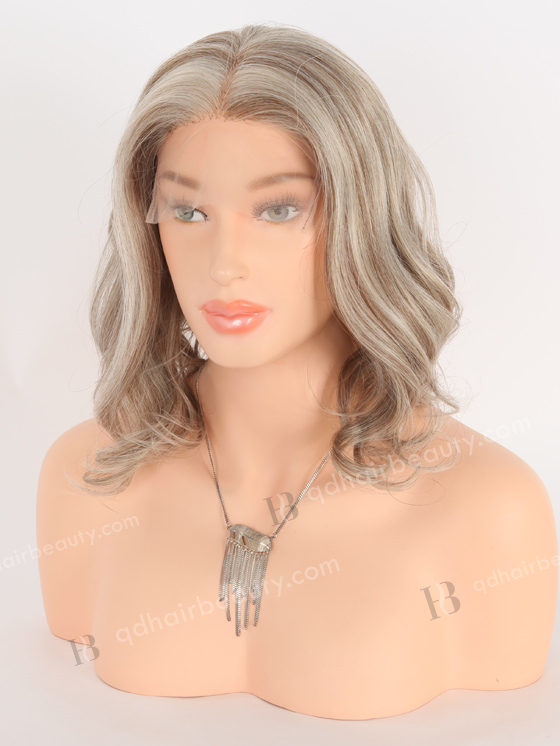 In Stock Brazilian Virgin Hair 12" Big Curl Silver/4# Mixed Color Lace Front Wig MLF-04033