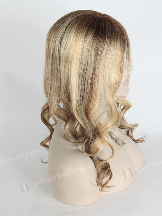 In Stock European Virgin Hair 16" Beach wave 22#/4# highlights with roots 4# 7"×8" Silk Top Open Weft Human Hair Topper-070