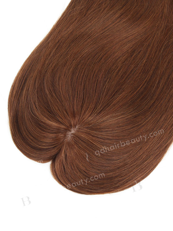 In Stock 7"×7" European Virgin Hair 16" Straight Color 4# Fishnet with Silk Top Hair Topper-060