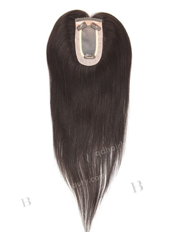 In Stock 2.75"*5.25" European Virgin Hair 16" Straight 2# Color Monofilament Hair Topper-085