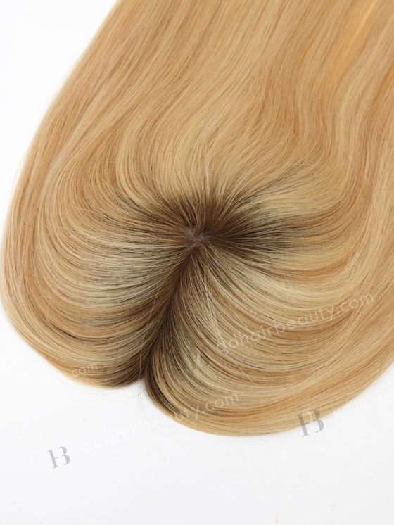 In Stock 5.5"*6.5" European Virgin Hair 16" Straight T9a/24# With T9a/18# Highlights Color Silk Top Hair Topper-146