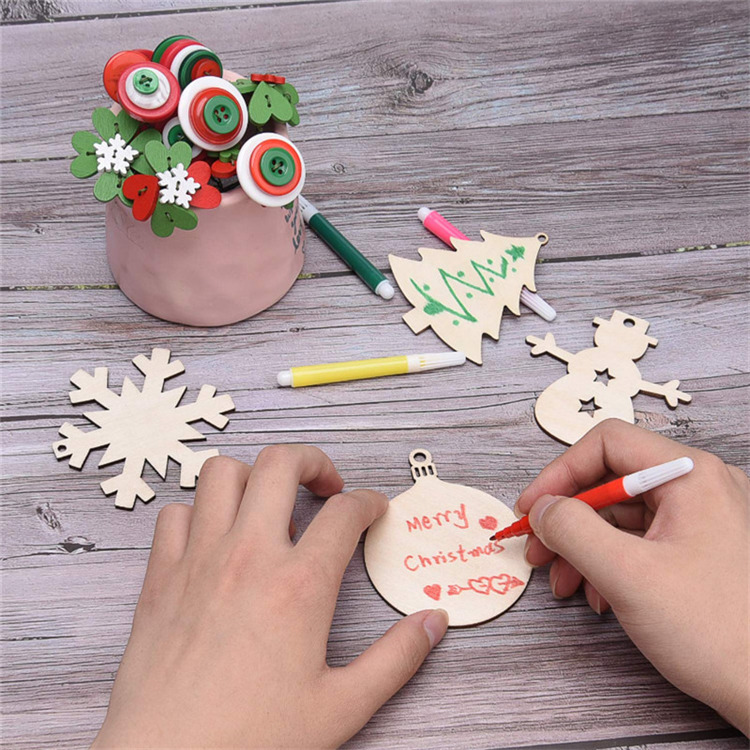 2021 unfinished wooden diy prinit christmas tree ornaments hanging wood slices for kids