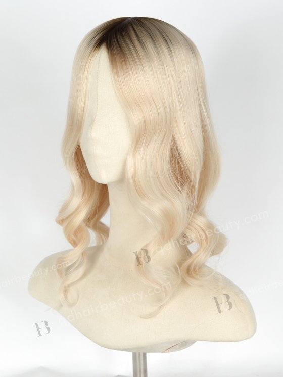 In Stock European Virgin Hair 16"  Beach Wave T9/White Color 8"×8" Silk Top Wefted Hair Topper-023