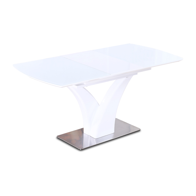 Sandblasted Glass Table Top Dining Table with Stainless Steel Bottom Plate 