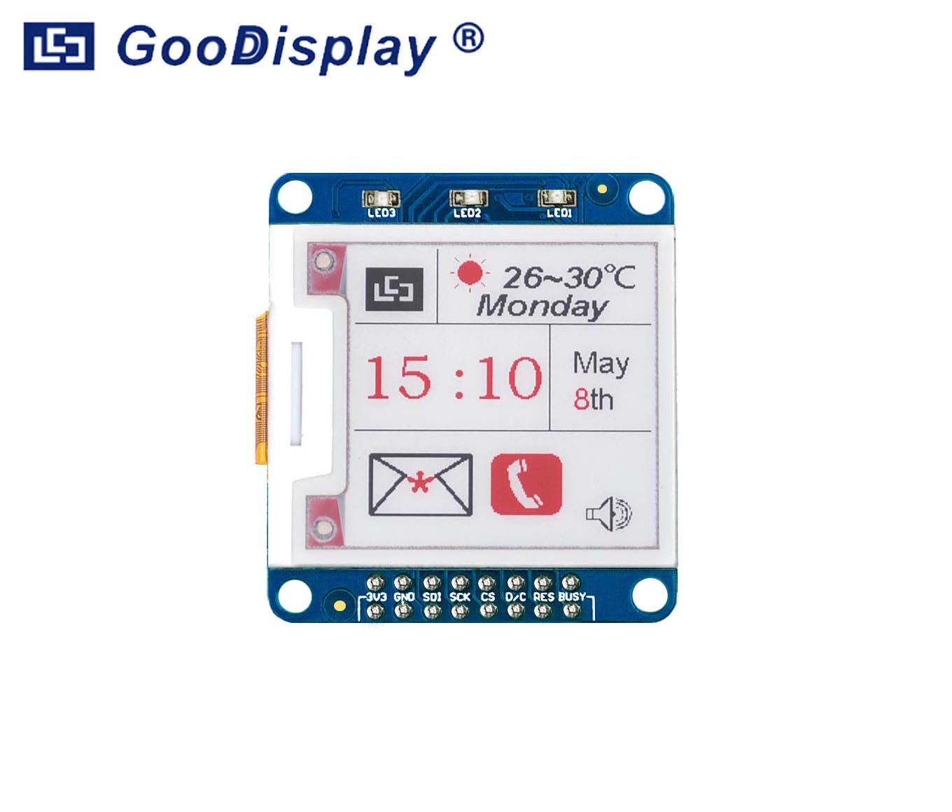 1.54-inch tri-color e-ink display module with built-in Flash chip, front light/touchscreen driver board, DESPI-K154Z90