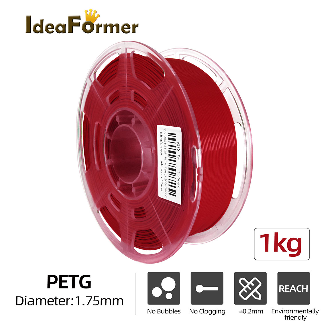3d printer filaments PETG 1kg 1.75mm  transparent spool ideaformer supplier