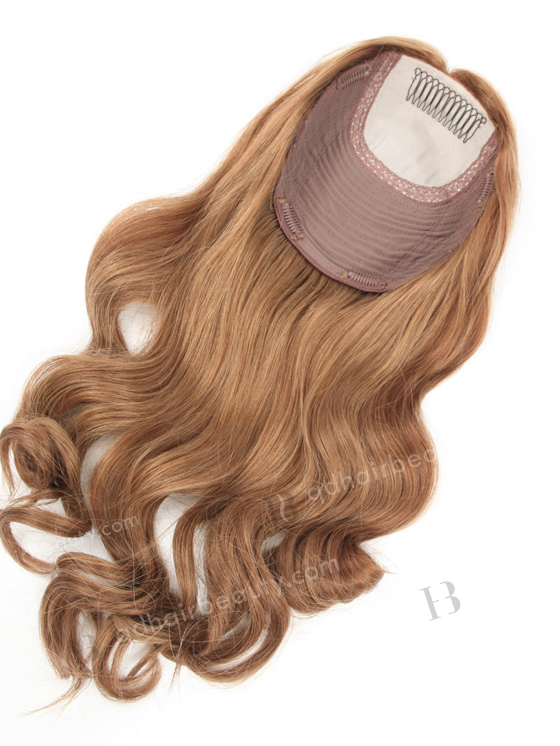 In Stock European Virgin Hair 18" Beach Wave 9# Color 8"×8" Silk Top Wefted Hair Topper-021