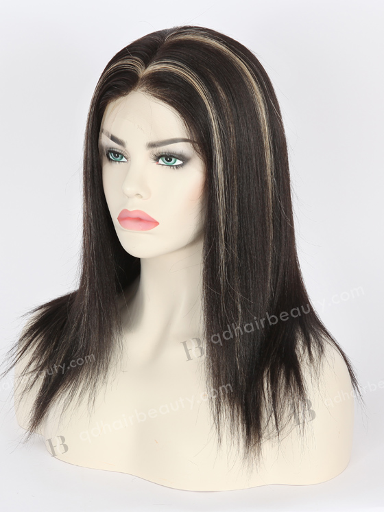 Full Lace Human Hair Wigs Indian Remy Hair 14" Light Yaki 1B/27# Highlights Color FLW-01162