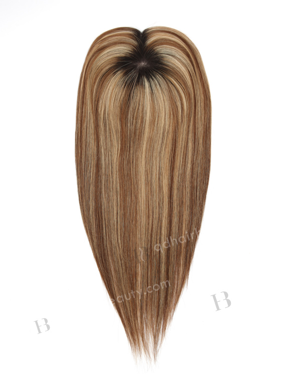 In Stock 5.5"*6.5" European Virgin Hair 16" Straight 6# With 27# Highlgihts, Natural Color Roots Silk Top Hair Topper-141
