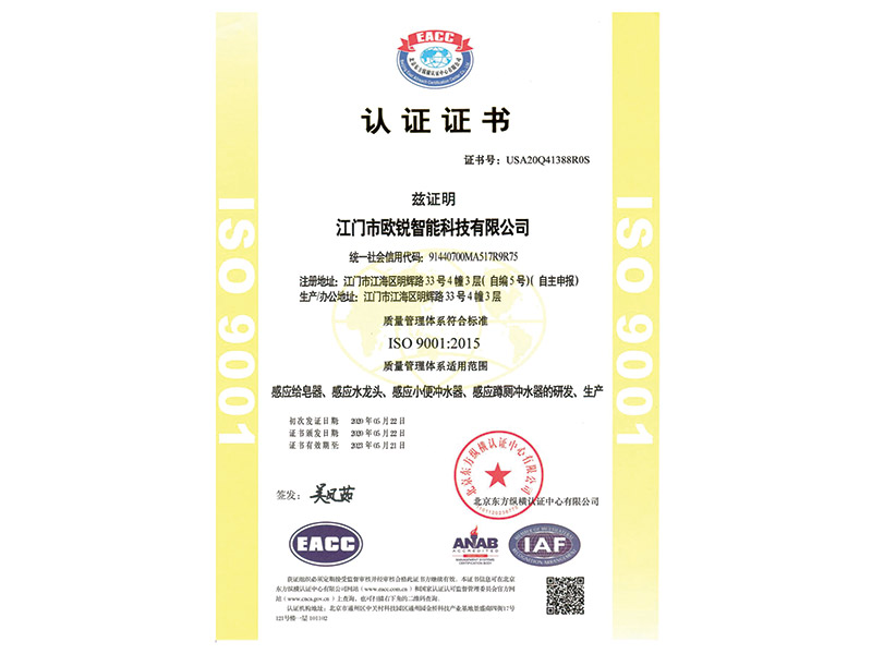 ISO中文认证书