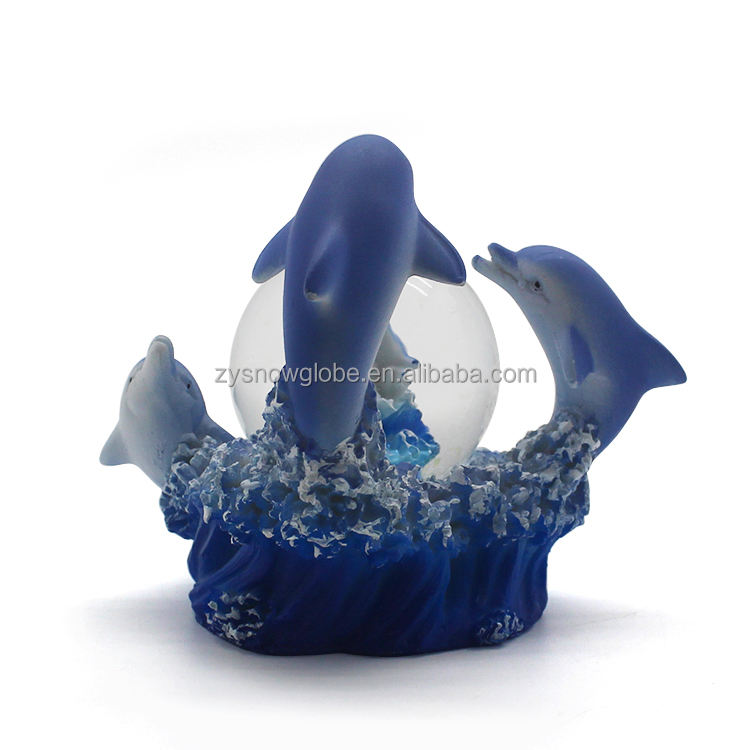 Resin crafts New design resin dolphin snow globe with glitter