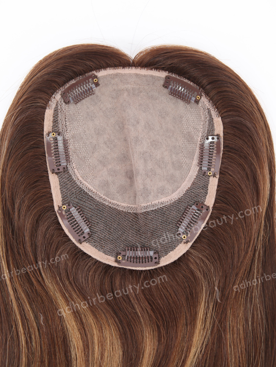 In Stock 6"*6.5" European Virgin Hair 16" Straight 3# with T3/8# Highlights Color Silk Top Hair Topper-110