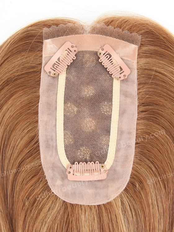 In Stock 2.75"*5.25" European Virgin Hair 16" Straight Color 9#with 8/25# highlights Monofilament Hair Topper-090