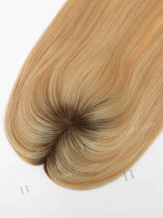 In Stock 5.5"*6.5" European Virgin Hair 16" Straight T9a/24# With T9a/18# Highlights Color Silk Top Hair Topper-146