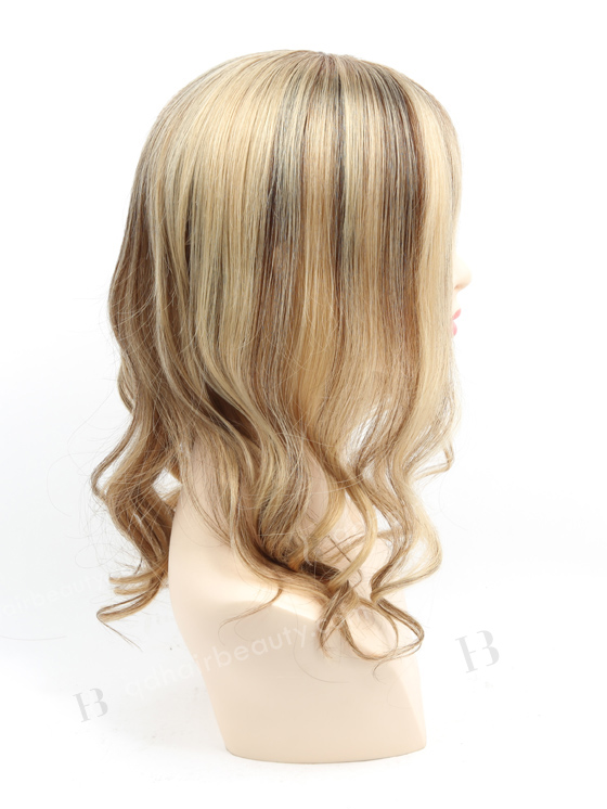 In Stock European Virgin Hair 16" Beach wave 22#/4# highlights with roots 4# 7"×8" Silk Top Open Weft Human Hair Topper-069