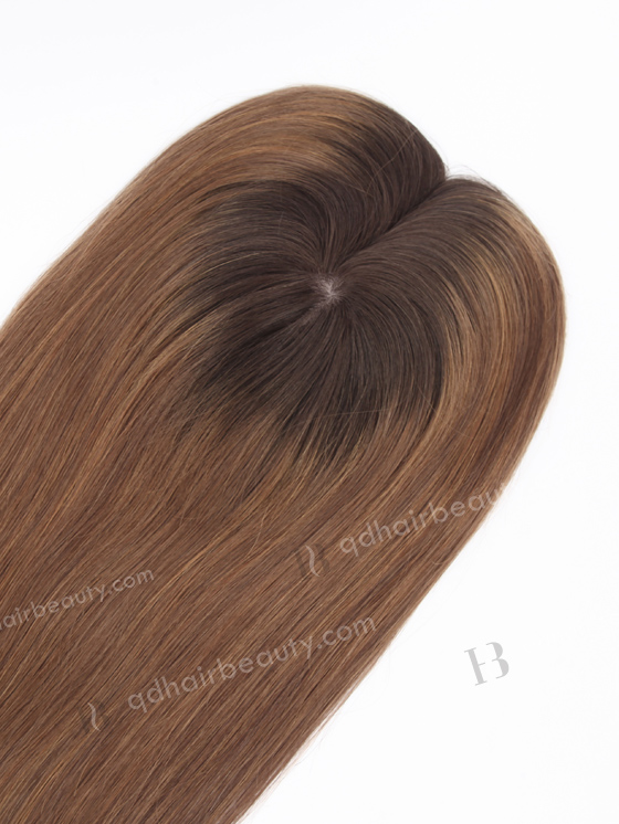 In Stock 6"*6.5" European Virgin Hair 16" Straight T2/10# with T2/8# Highlights Color Silk Top Hair Topper-115
