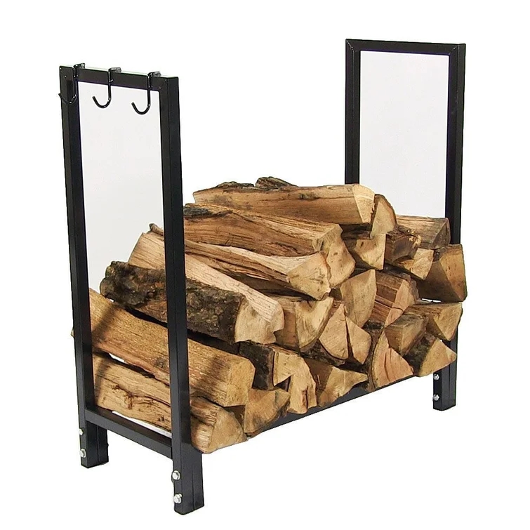 JH-Mech Custom 24 Inch Indoor/Outdoor Fire Wood Storage Black Steel Firewood Log Holder
