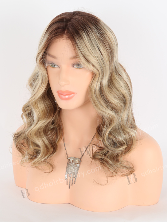 In Stock European Virgin Hair 16" Beach Wave T4/22# With 4# Highlights Color Lace Front Wig RLF-08023