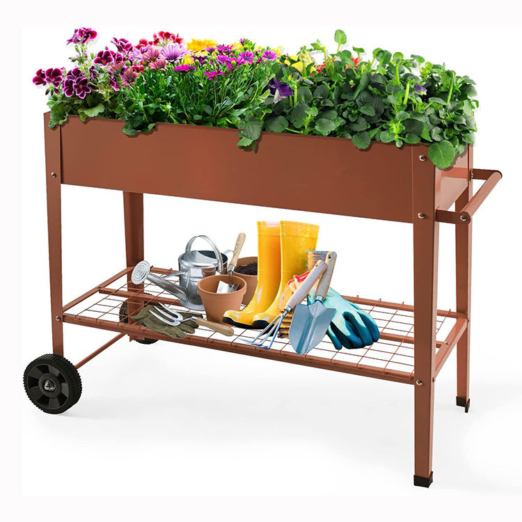 JH-Mech Raised Garden Bed Outdoor Mobile Metal Raised Garden Bed Planter Box for Vegetable Herbs Potted Plants Flowers