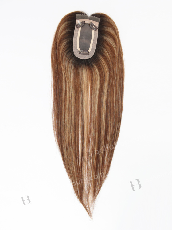 In Stock 2.75"*5.25" European Virgin Hair 16" Straight 6# with 27# Highlgihts, Natural Color Roots Monofilament Hair Topper-118