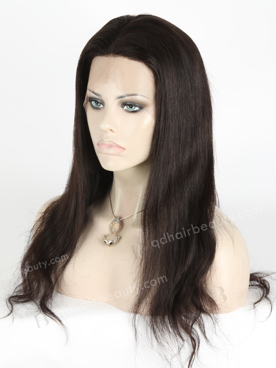 In Stock Chinese Virgin Hair 18" Natural Straight Natural Color Silk Top Full Lace Wig STW-702