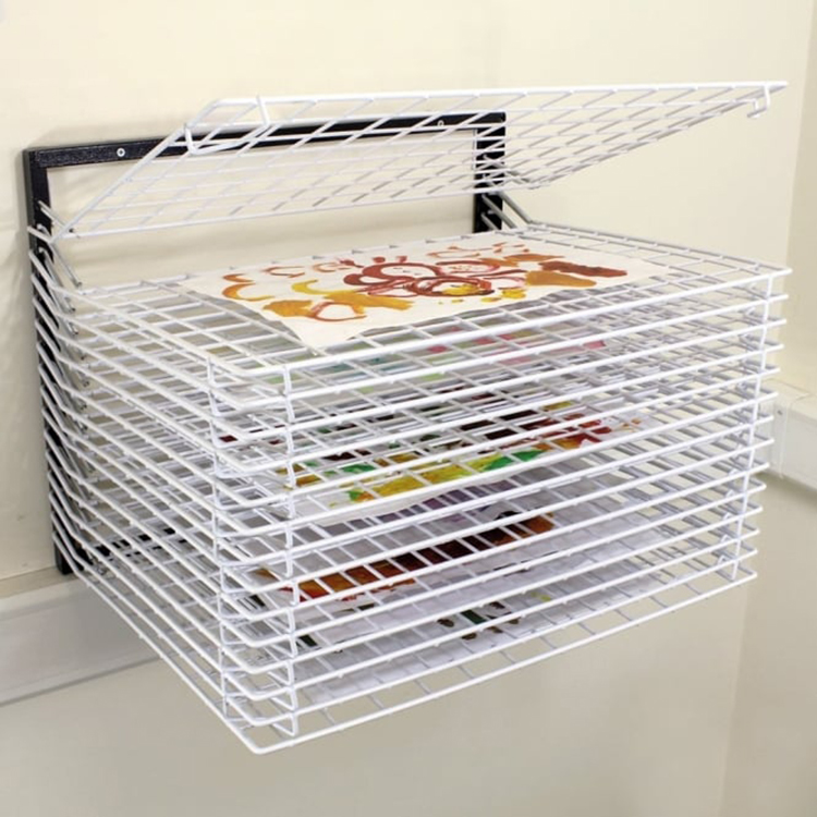 JH-Mech Spring Loaded Art Drying Rack Wall Mounted Spring Loaded 20 Shelves Hold A2 Size Paper Foldable Saving Space Paint Drying Rack 
