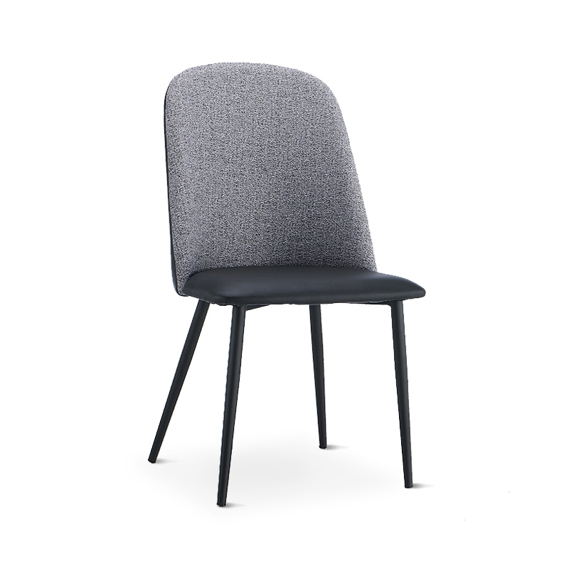 Linen and PU Dining Chair with Black Powder Coated Legs