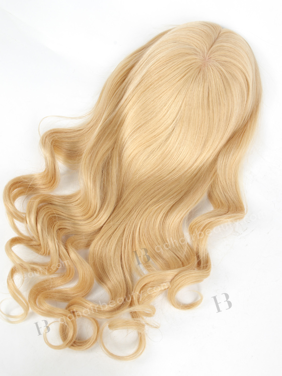 In Stock European Virgin Hair 18" Beach Wave 24# with 613# Highlights 8"×8" Silk Top Wefted Hair Topper-047