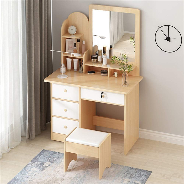 Bedroom Multifunction Wooden Dresser With Mirror And Stool