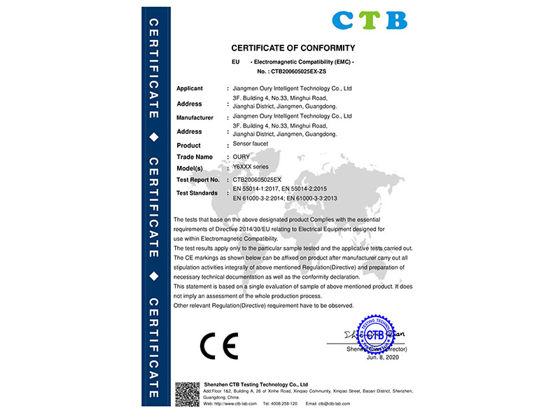 CE-EMC certificate for induction faucet