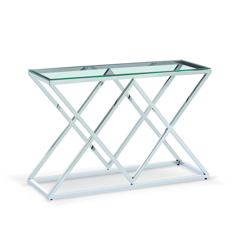 Clear Tempered Glass Console Table with Stainless Steel Frame
