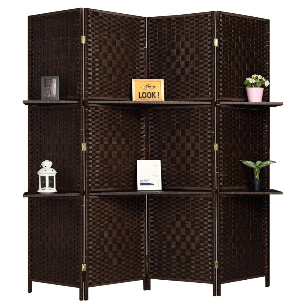 6 ft Tall Diamond Room Divider Folding Privacy Screens Partition Wall with 2 Display Shelves